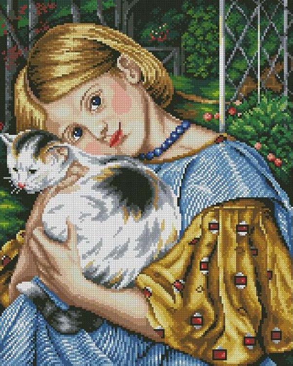 Алмазная вышивка «Девочка с кошкой»