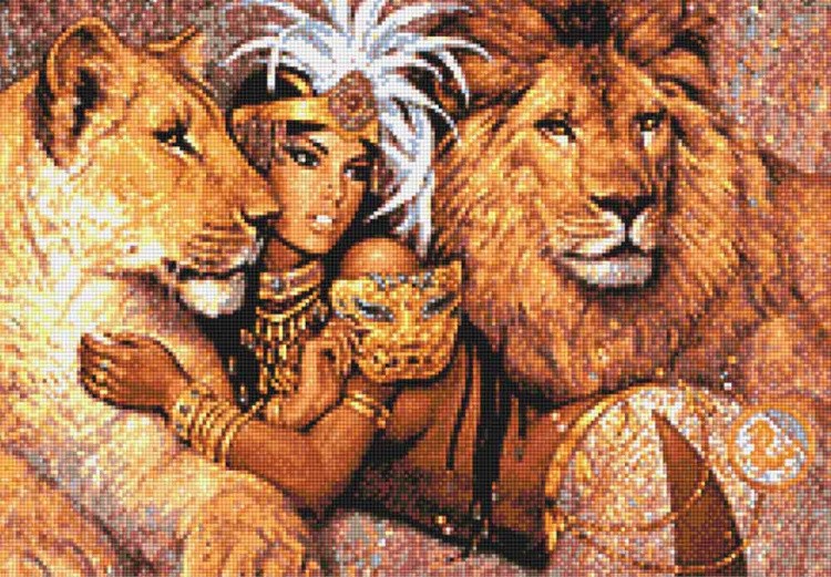 Алмазная вышивка «Повелительница львов»