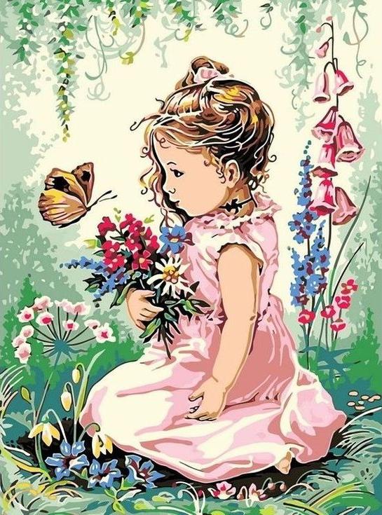 Картина по номерам «Девочка и бабочка»