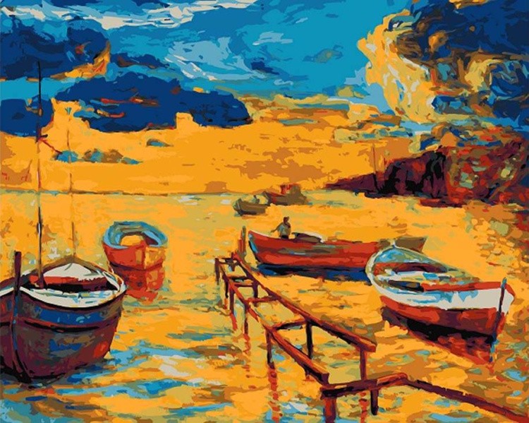 Картина по номерам «Пейзаж с лодками»
