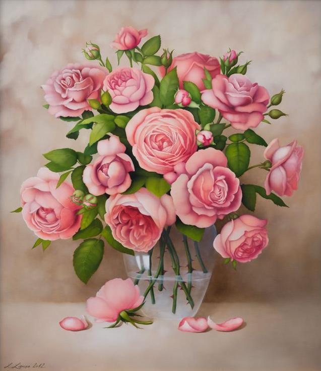 Картина по номерам «Розы в вазе»