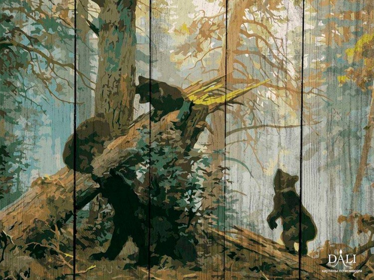 Картина по номерам по дереву Dali «Утро в сосновом бору» Ивана Шишкина