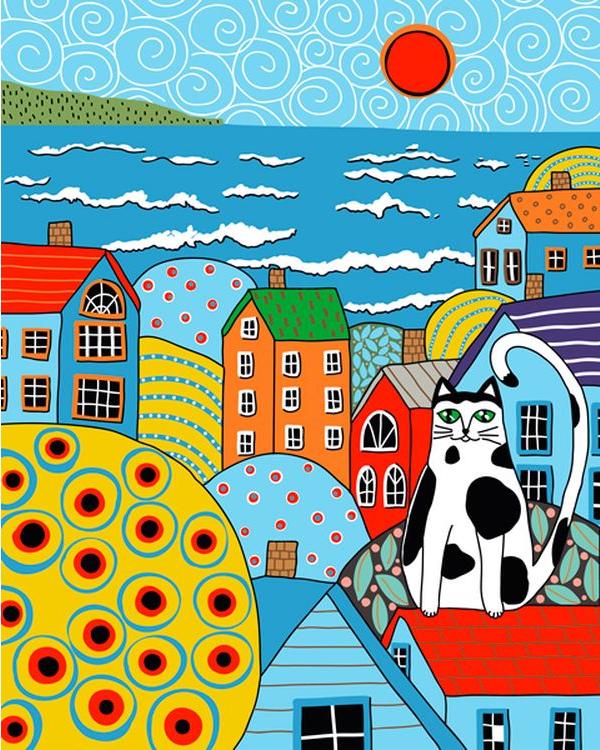 Картина по номерам «Кот и крыши»