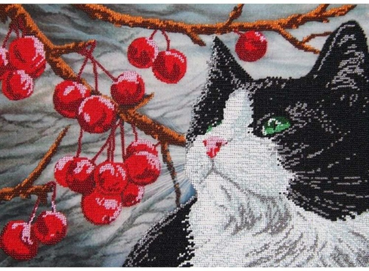 Набор вышивки бисером «Кот и вишня»