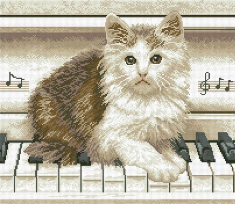 Алмазная вышивка «Котёнок на пианино»
