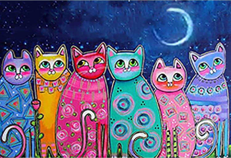 Алмазная вышивка «Разноцветные коты»
