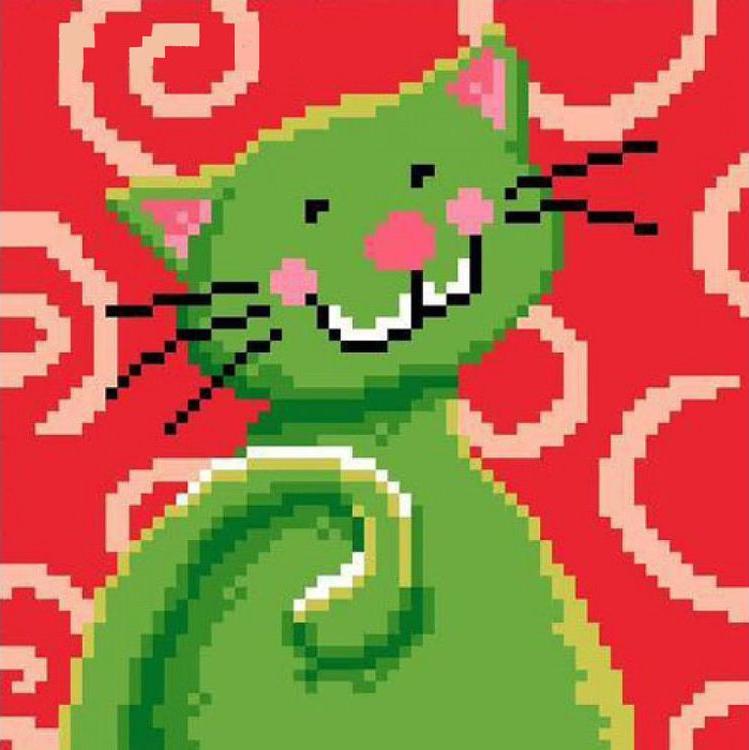 Алмазная вышивка «Весёлый котик в зелёном»