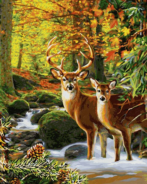Картина по номерам «Олени в лесу»