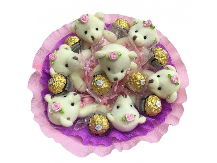 Набор для создания букета с держателями для конфет (7 мишек+5 держателей)