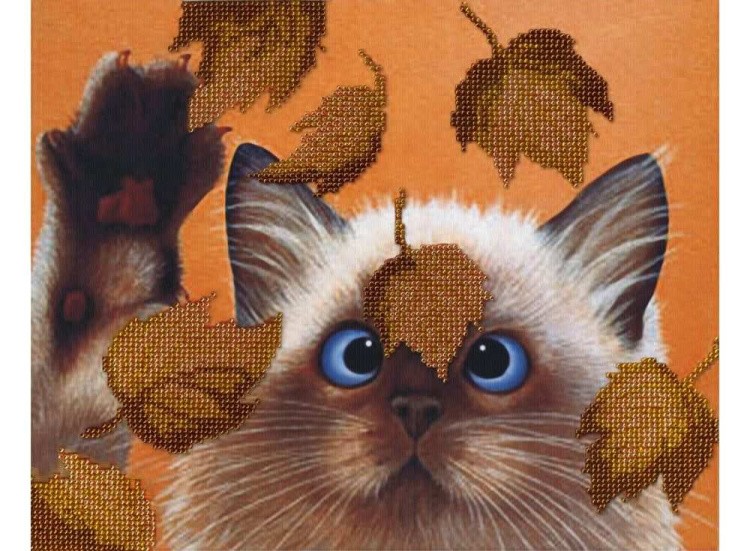 Набор вышивки бисером «Котик в листьях»