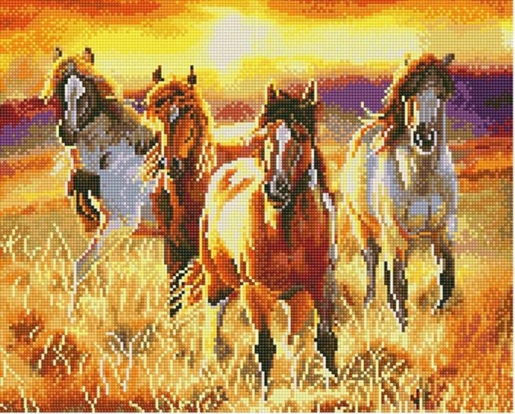Алмазная вышивка «Лошади на закате»