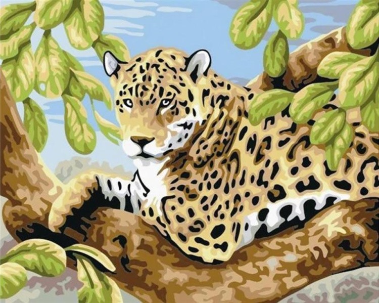Алмазная вышивка «Леопард на ветвях»