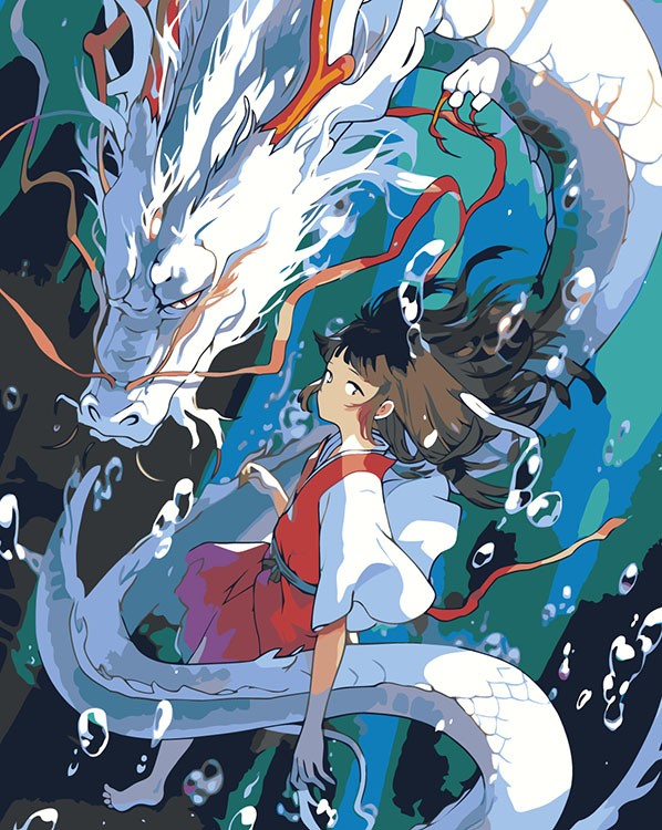 Картина по номерам «Аниме: Девочка и белый дракон под водой»