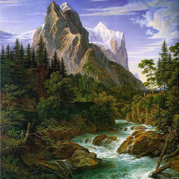 Алмазная вышивка «Река у подножья горы»