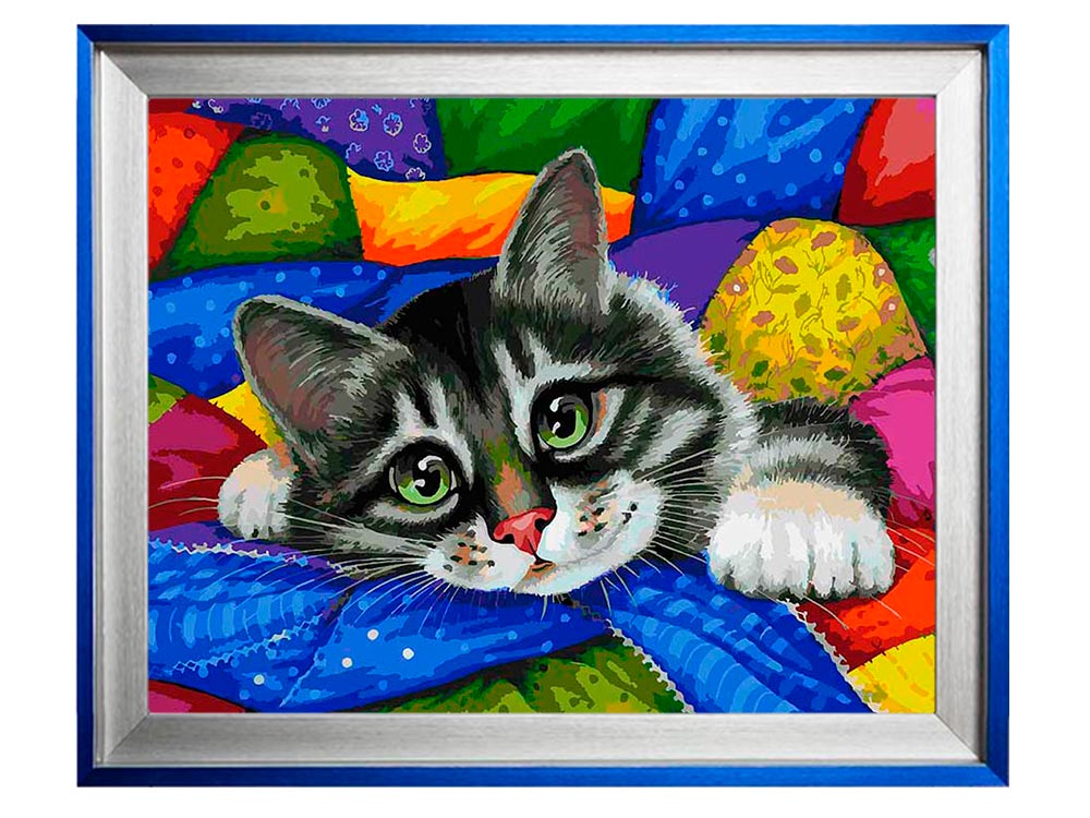 Белоснежка кот. Белоснежка картина по номерам "котик в лоскутках" 40х50 см. Алмазная мозаика котики. Картина мозаика кот. Кошка разноцветная вышивка по номерам.