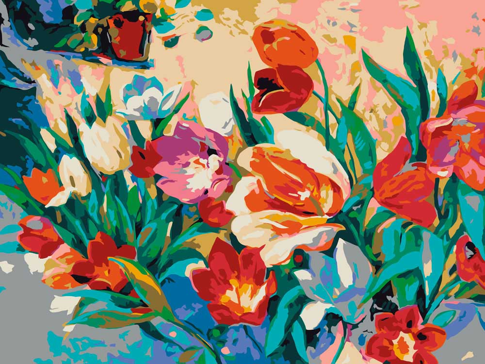 Цветной интернет. Картина по номерам "тюльпаны". Раскраска по номерам тюльпаны в вазе. Алмазная мозаика ❀ тюльпан. Яркие картины тюльпаны.