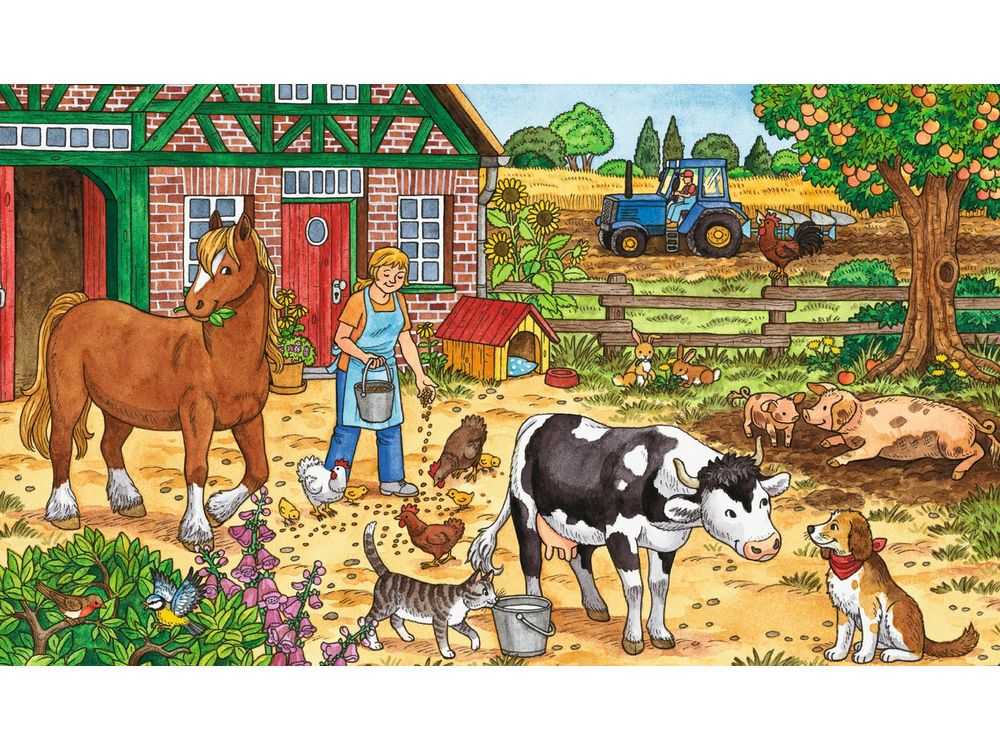 Ферма жили были. Ravensburger Puzzle Farm. Пазл Ravensburger ферма. Сюжетная картина на ферме. Двор для домашних животных.