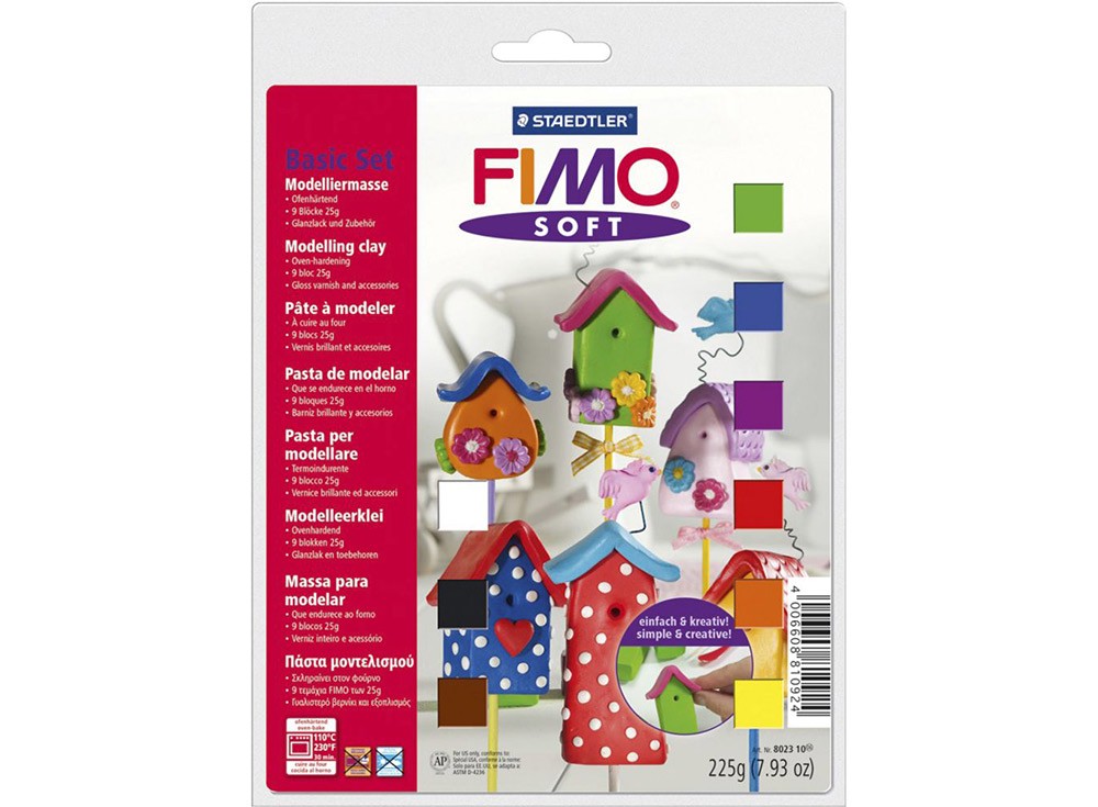 

Набор FIMO Soft (9 цветов х 25 г, лак, инструменты)