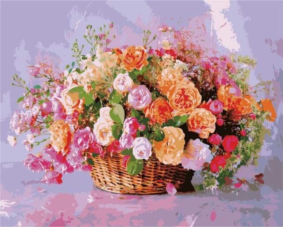 Корзина с цветами картина