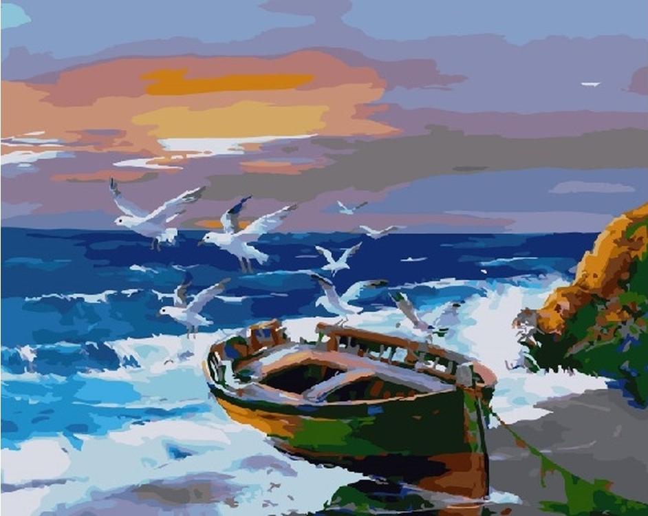 

Картина по номерам «Лодка и чайки» Кристиана Жекеля
