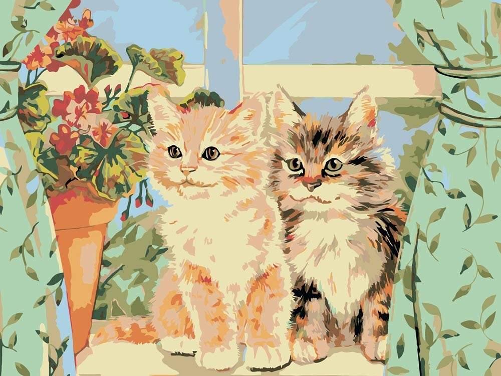 

Картина по номерам «Котята на окне»