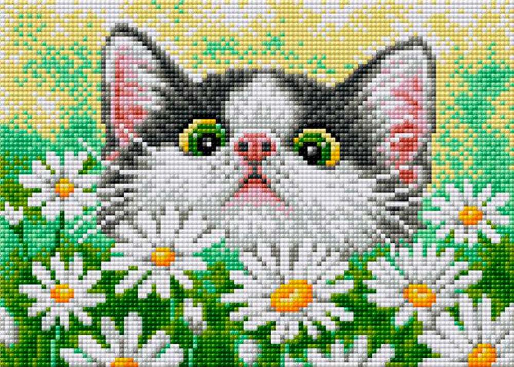 

Алмазная вышивка «Котенок в ромашках» (на магнитной основе)