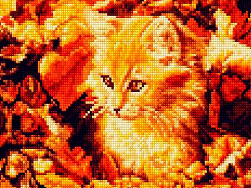 

Алмазная вышивка «Котенок в листве»