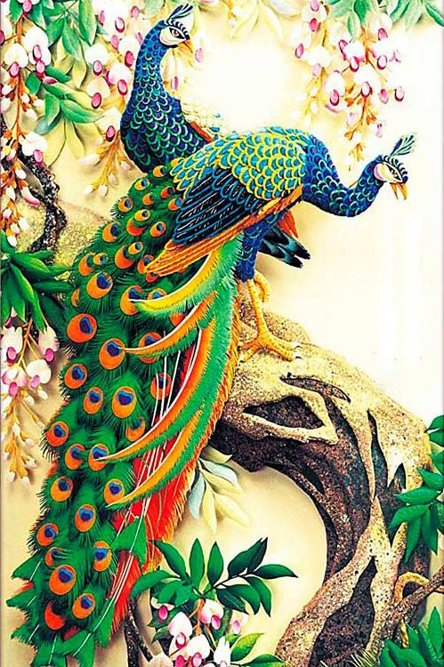 

Алмазная вышивка «Два павлина на цветущем дереве»