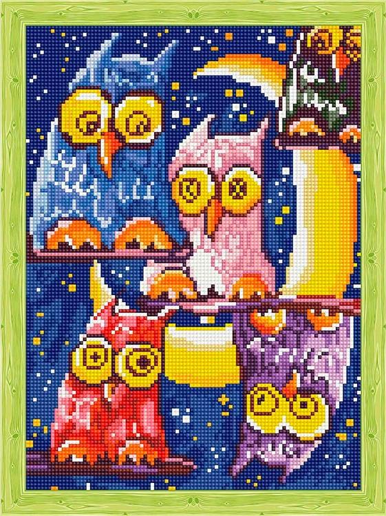 

Алмазная вышивка «Совушки на луне»