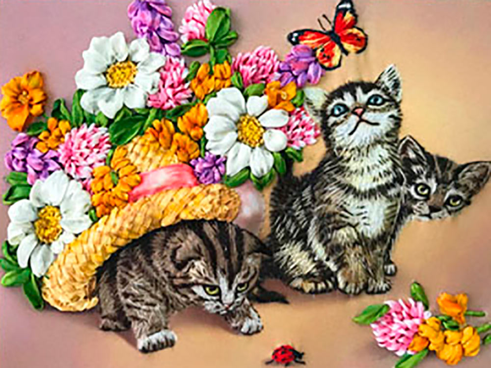 

Вышивка лентами «Котята», «Котята»