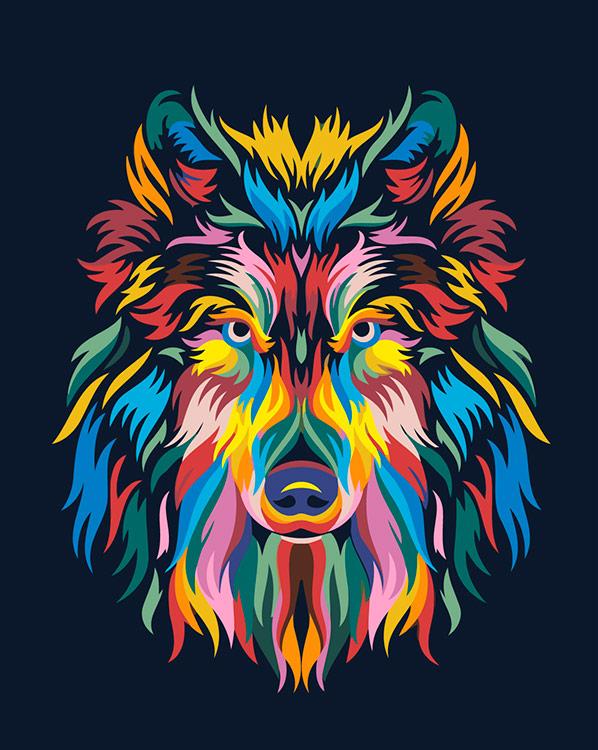 

Картина по номерам «Радужный волк» Ваю Ромдони