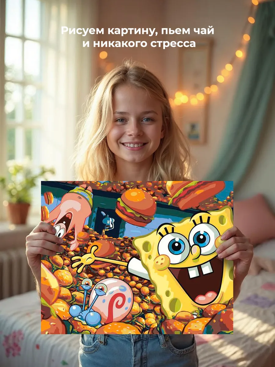Картина по номерам «Губка Спанч Боб, Патрик, Гэри и крабсбургеры» — картинка 6