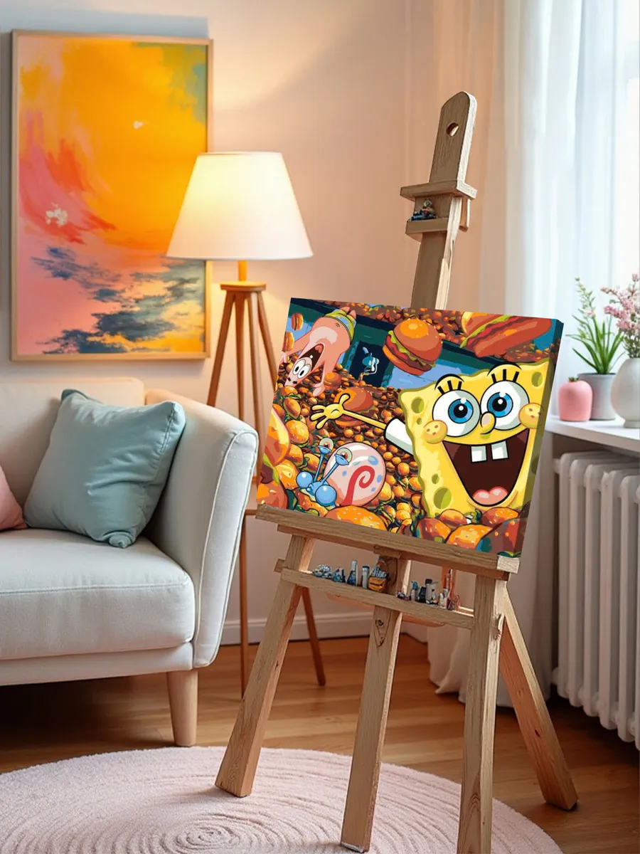Картина по номерам «Губка Спанч Боб, Патрик, Гэри и крабсбургеры» — картинка 9