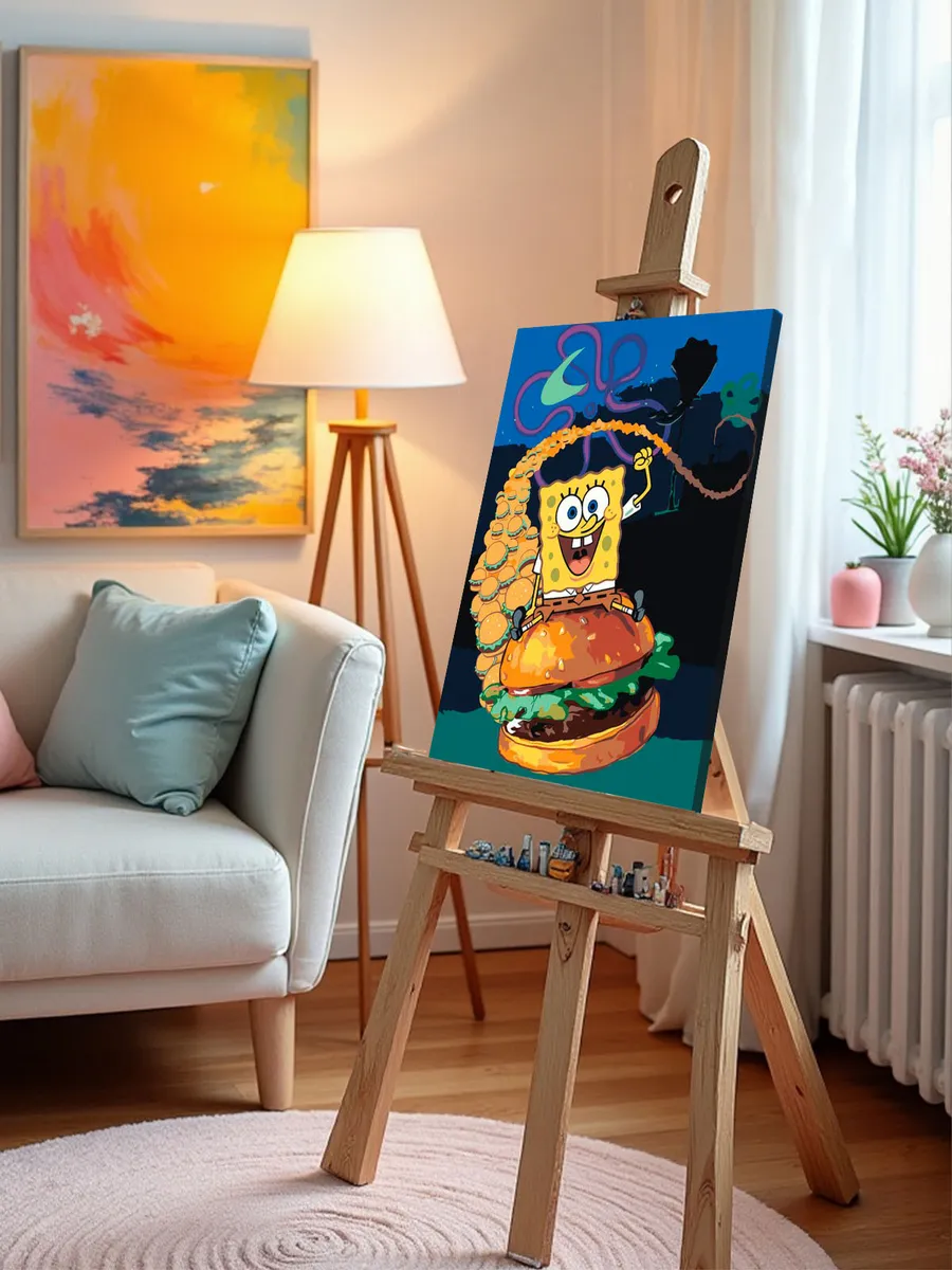 Картина по номерам «Губка Спанч Боб летит на крабсбургере» — картинка 9
