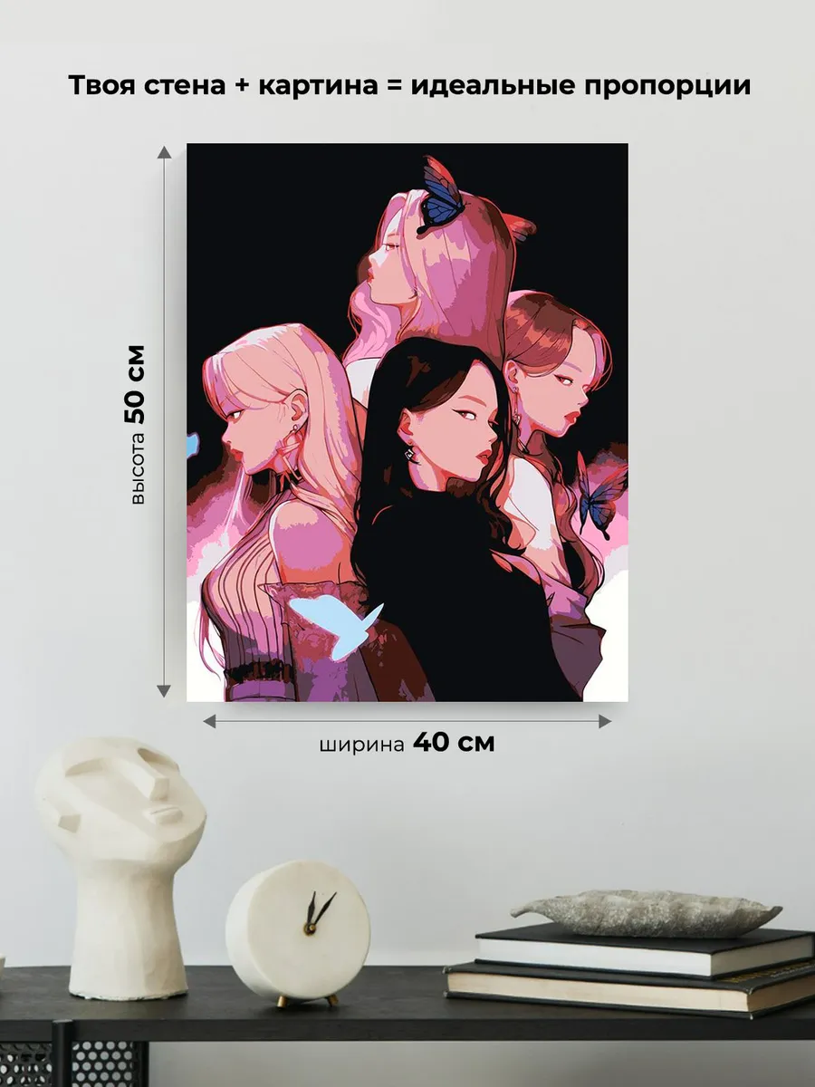 Картина по номерам «Группа BlackPink Блэк Пинк: Джису, Дженни, Роза и Лиса 2» — картинка 3