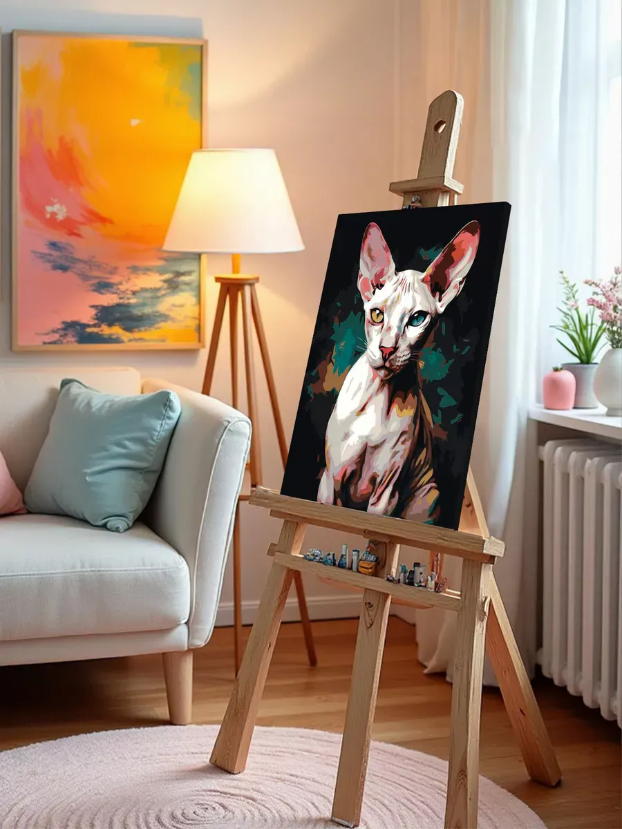 Картина по номерам «Кот сфинкс с разноцветными глазами» — картинка 10