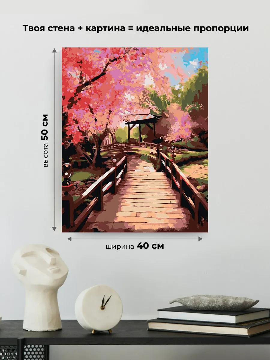 Картина по номерам «Цветущая сакура в японском саду 2» — картинка 3