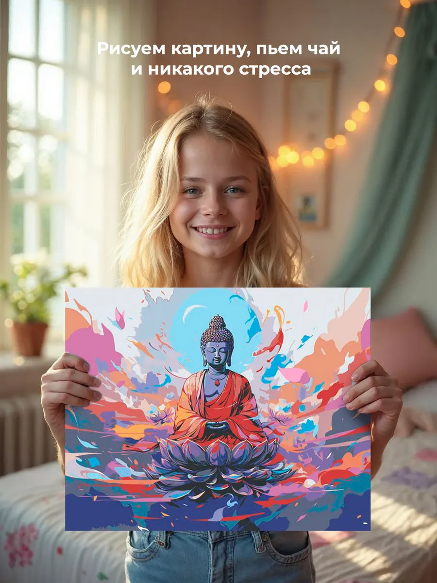 Картина по номерам «Буддизм: Будда на лотосе» — картинка 7