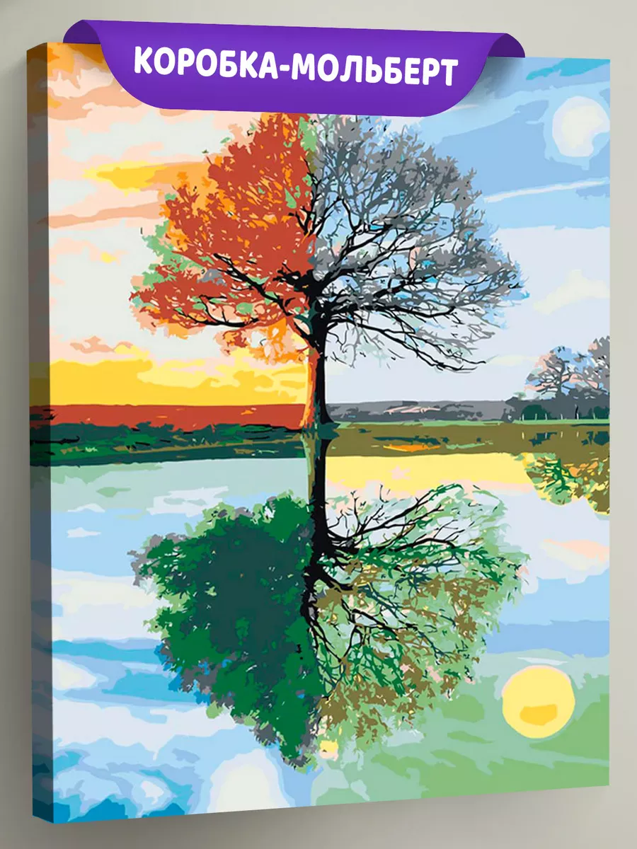 Картина по номерам «Природа: Дерево времена года - зима, весна, лето, осень»