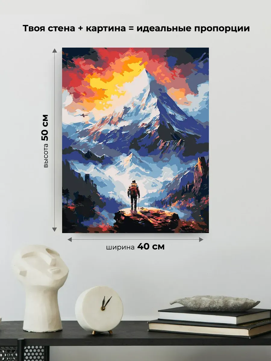 Картина по номерам «Природа: Горный пейзаж с человеком на фоне вершины 2» — картинка 3