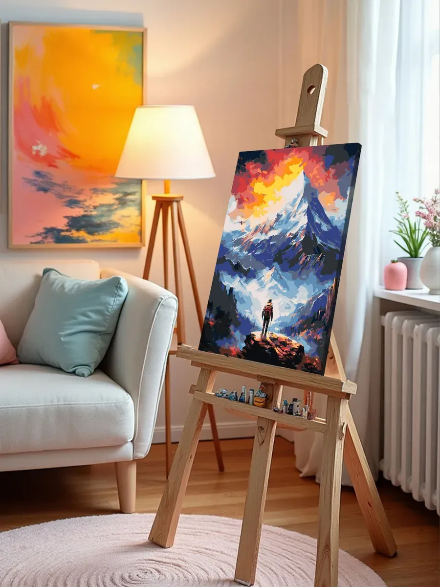 Картина по номерам «Природа: Горный пейзаж с человеком на фоне вершины 2» — картинка 10
