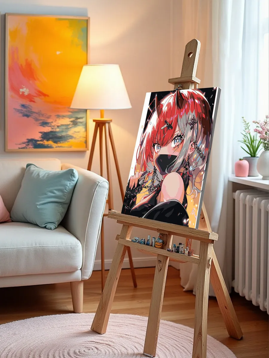 Картина по номерам «Аниме: Девушка в маске с рогами и цепями» — картинка 10