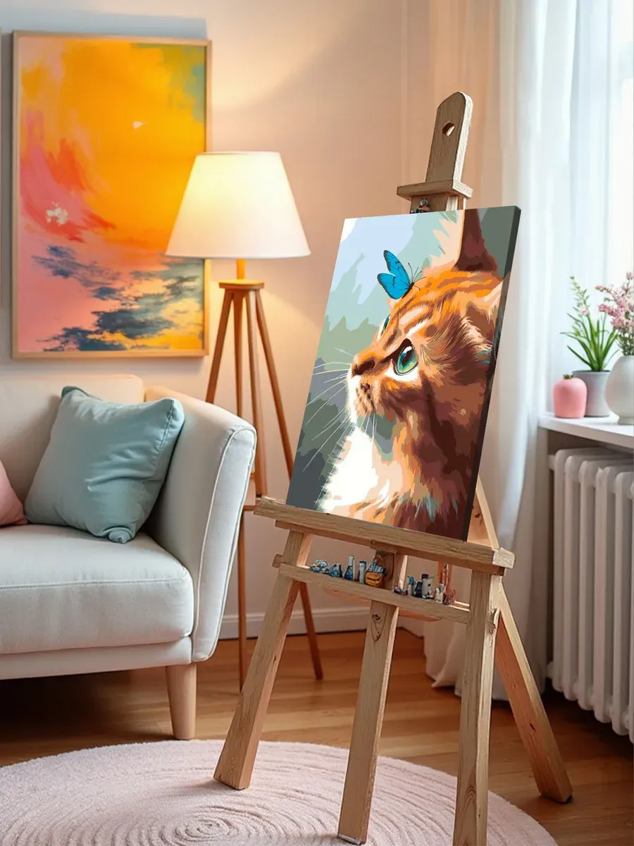 Картина по номерам «Рыжий кот и бабочка» — картинка 9