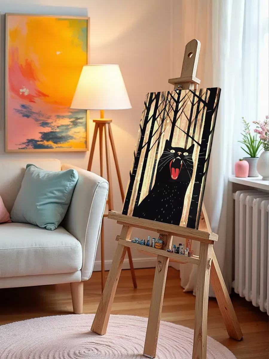 Картина по номерам «Черный кот орет в лесу» — картинка 9