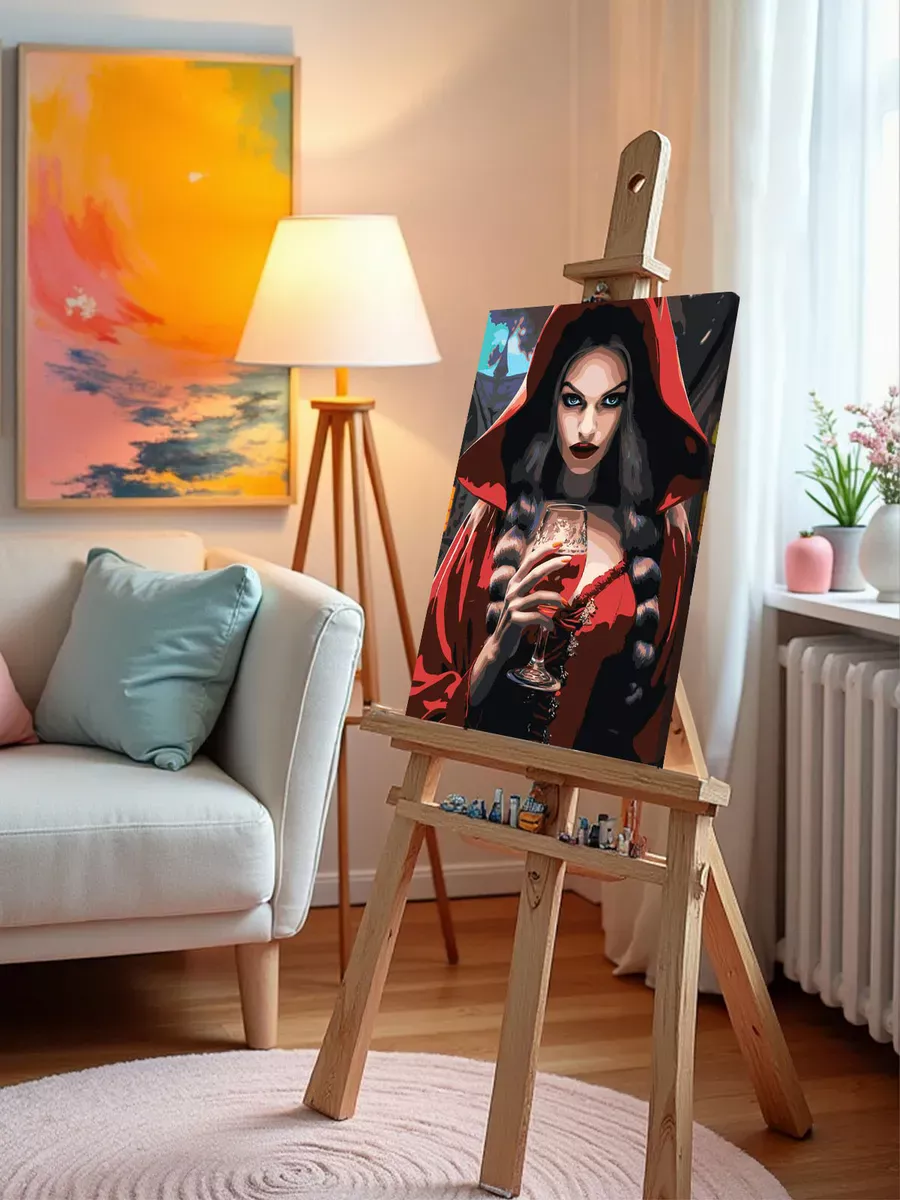 Картина по номерам «Девушка-вампир с бокалом крови» — картинка 9