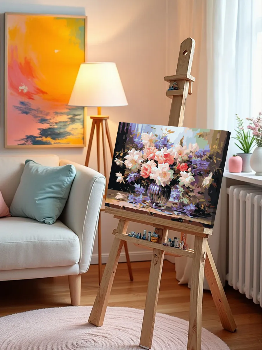 Картина по номерам «Цветы: Пышный букет с розами и васильками» — картинка 9