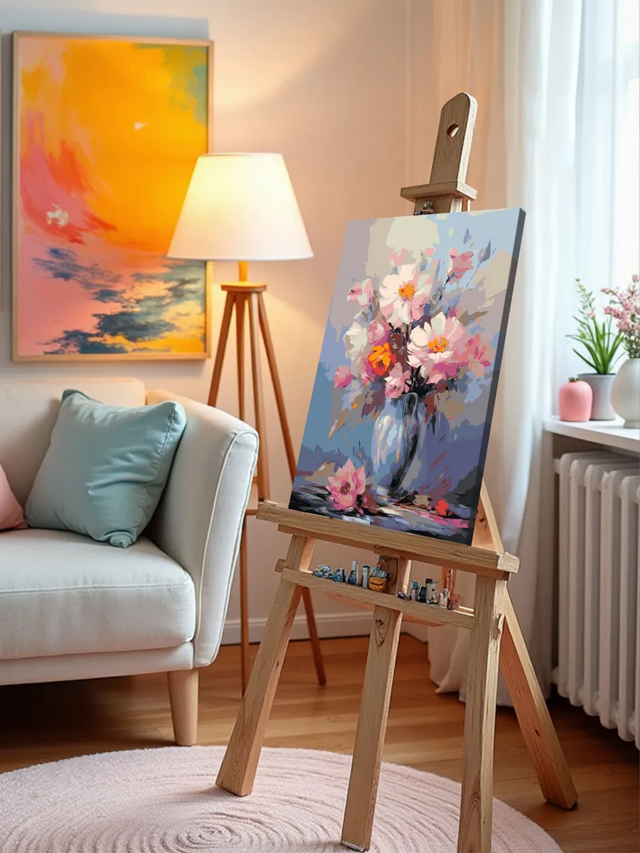 Картина по номерам «Цветы: Букет с розами в голубой вазе» — картинка 9