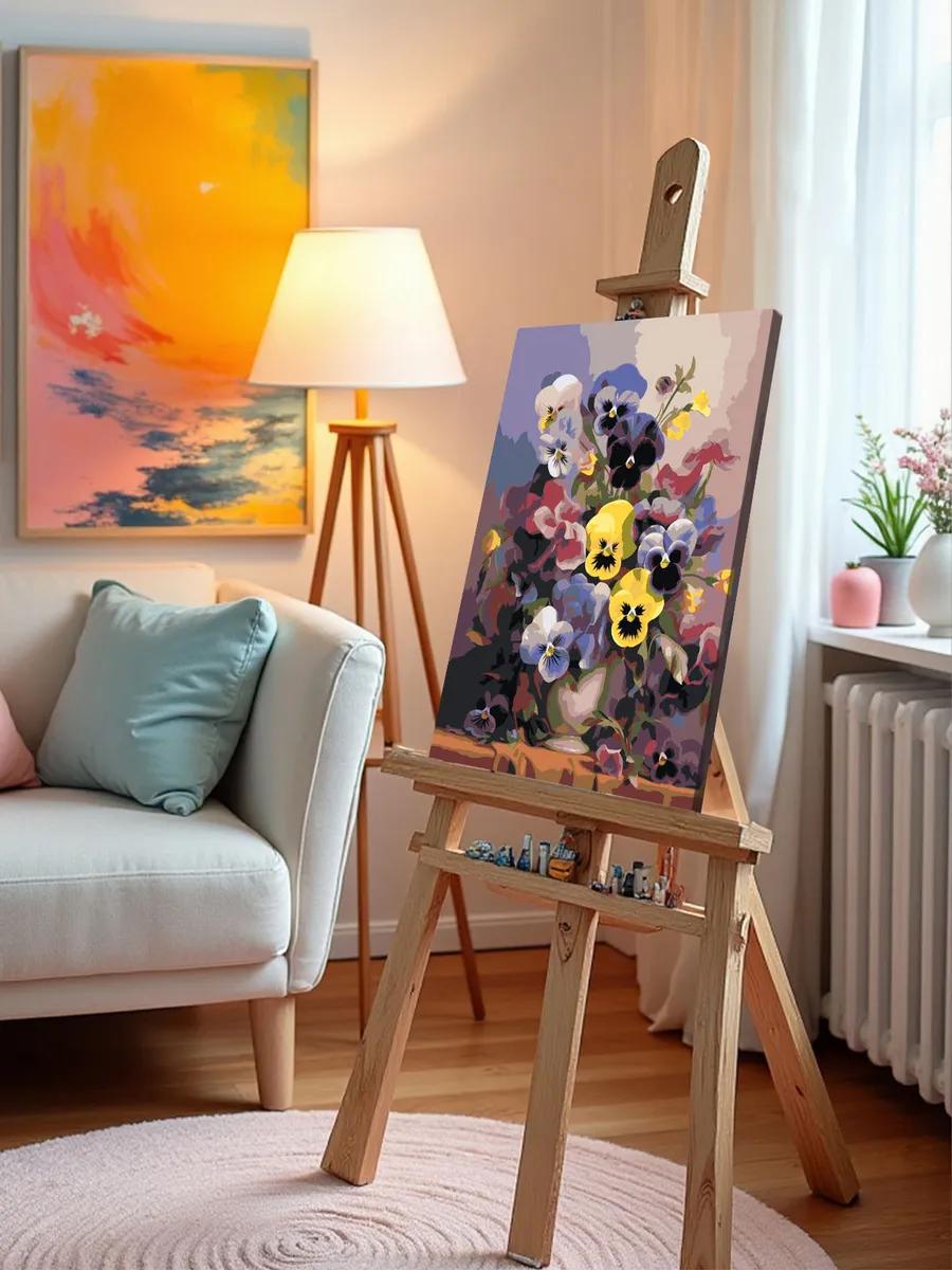 Картина по номерам «Цветы: Анютины глазки в вазе 2» — картинка 10