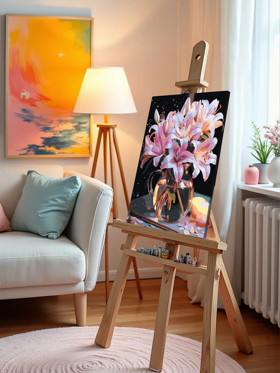 Картина по номерам «Цветы: Букет из лилий в неоновом свете» — картинка 9