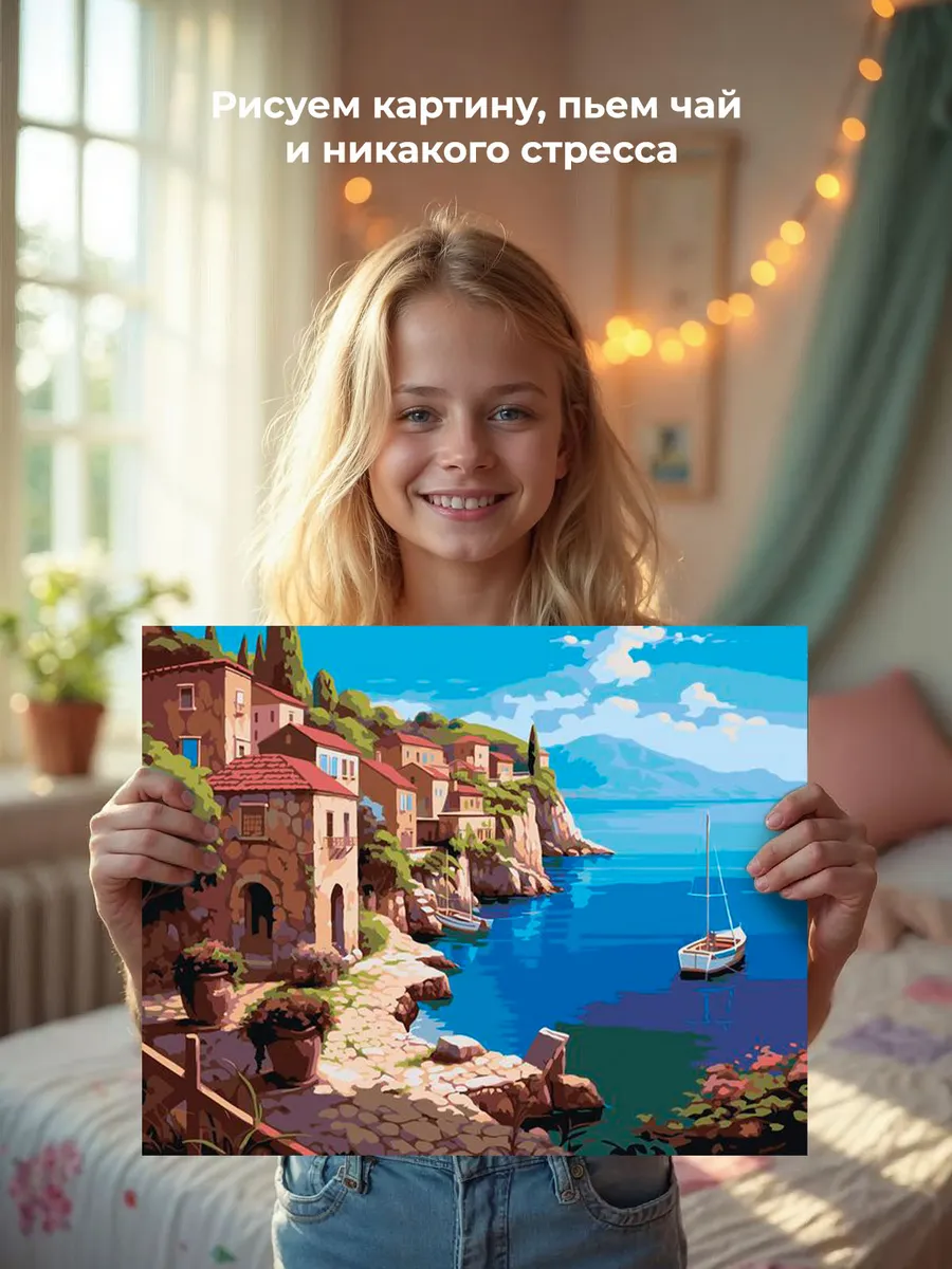 Картина по номерам «Море: Уютный город на берегу» — картинка 7